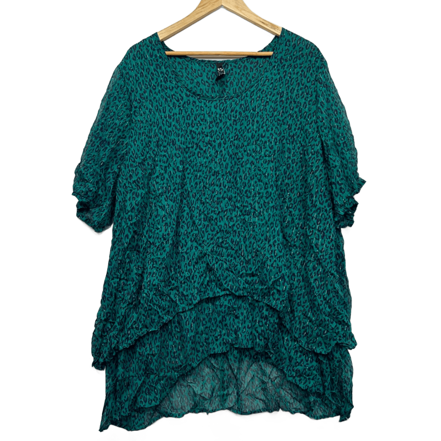 Taking Shape Tunic Top Size 16 Green Short Sleeve Layered Animal Print