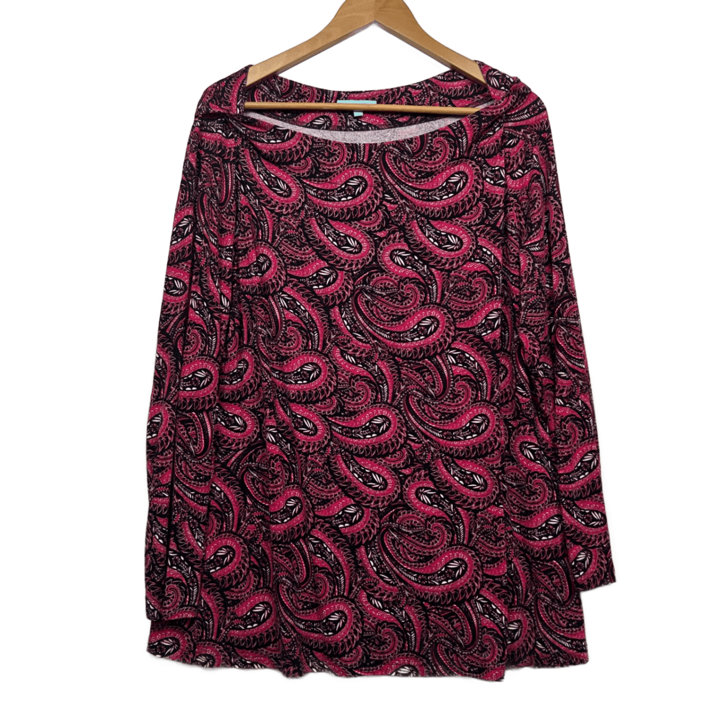 Blue Illusion Top Size 18 2XL Long Sleeve Paisley Print Viscose Black Pink