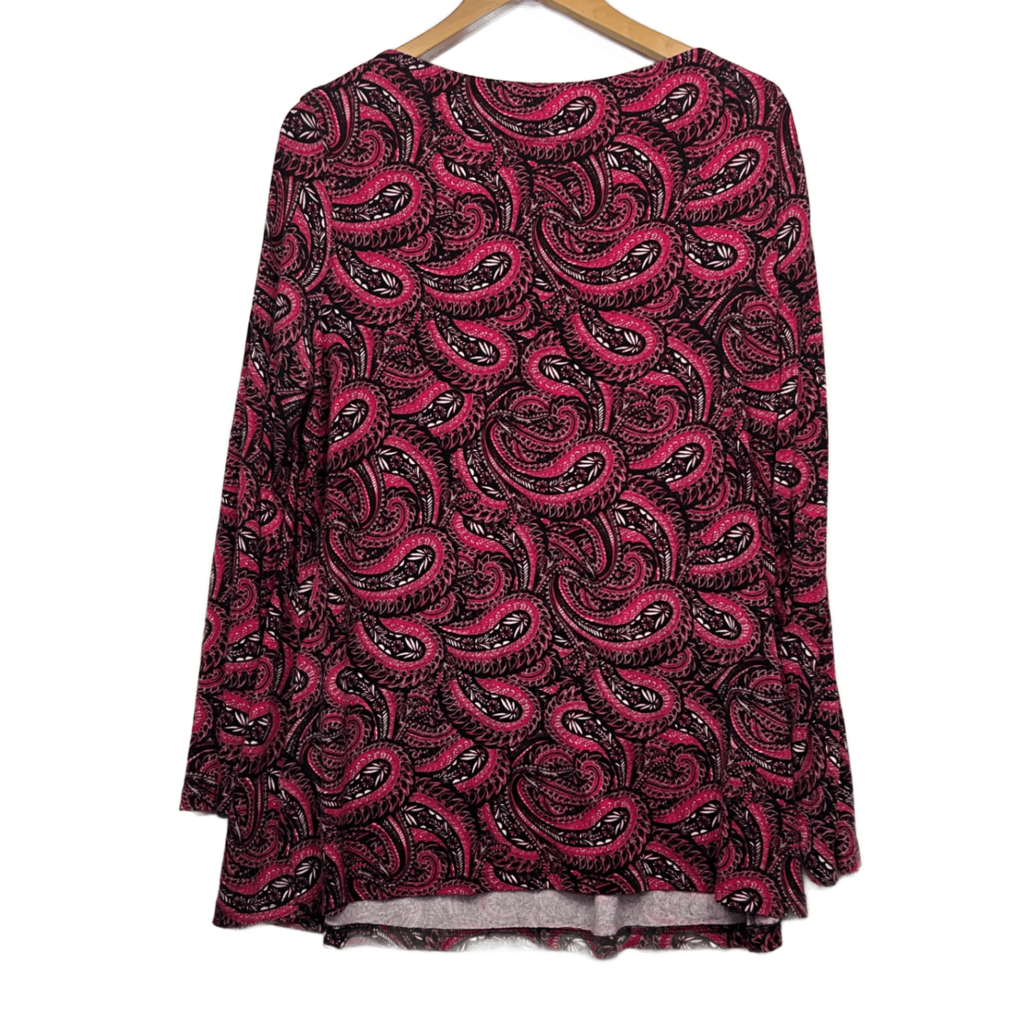 Blue Illusion Top Size 18 2XL Long Sleeve Paisley Print Viscose Black Pink