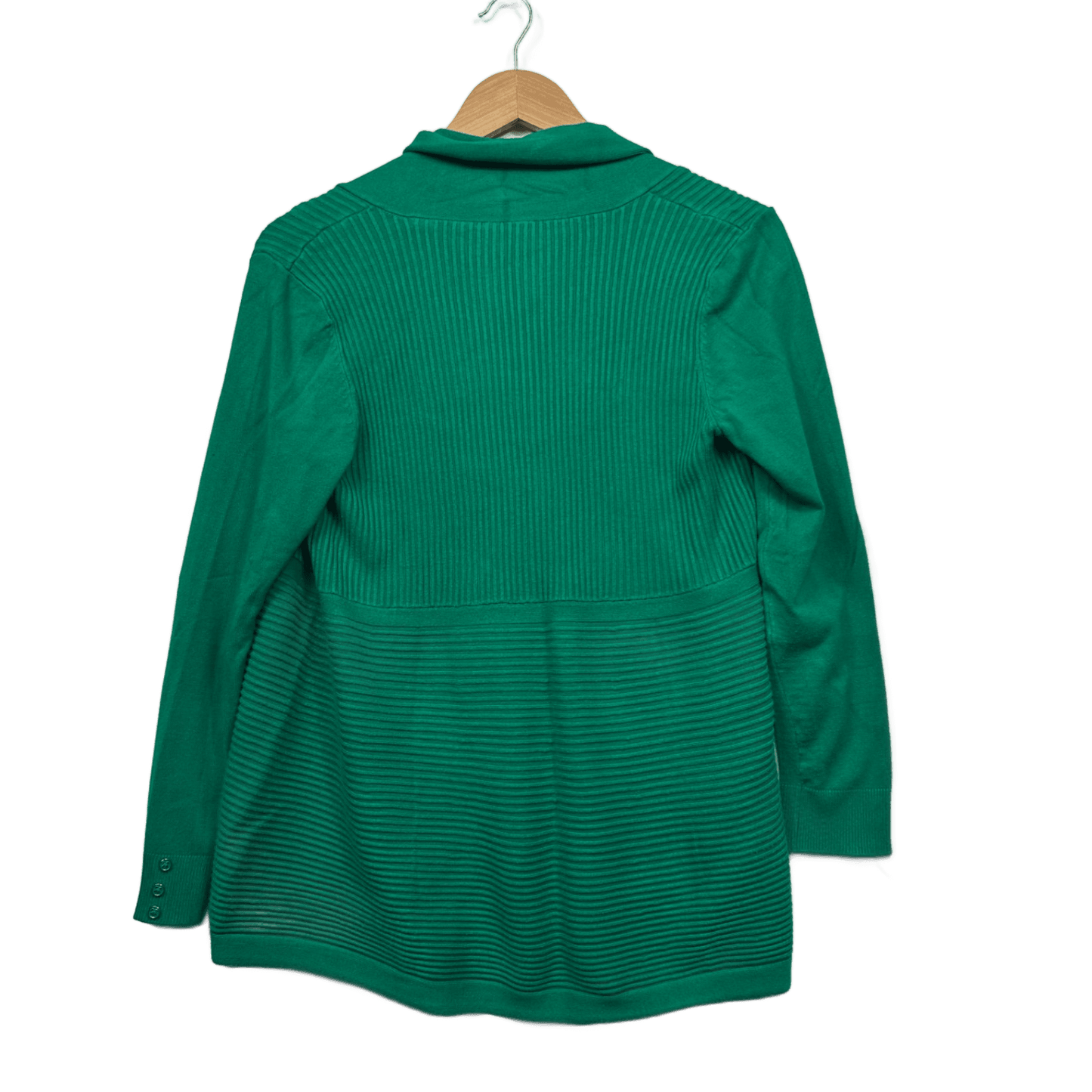 Green Ribbed Knit Cardigan Size 16 18 Long Sleeve Open Front Stretchy Jumper Knit Top