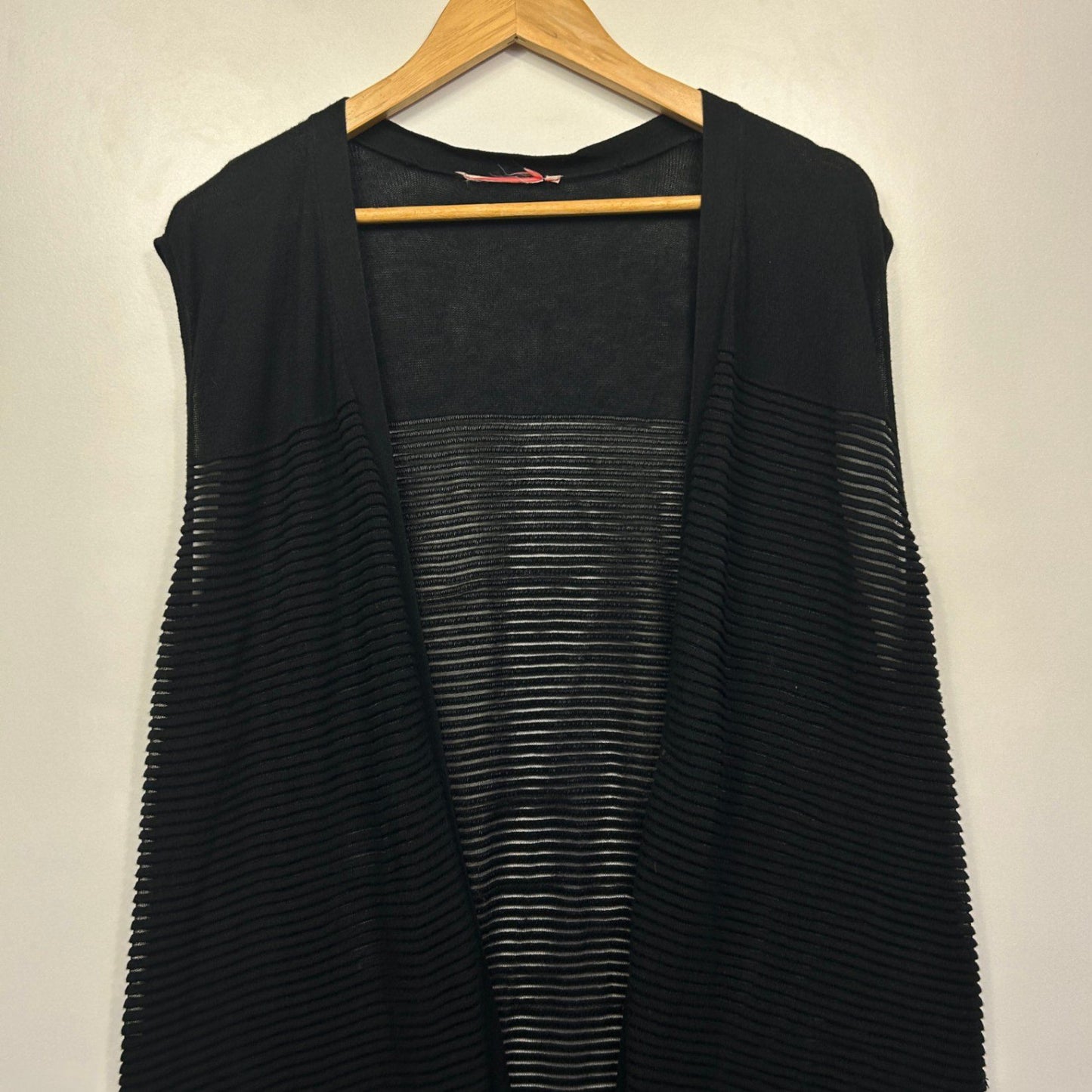 Millers Black Sheer Drape Vest Cardigan Size 16-18 Sleeveless Lightweight Layering Open