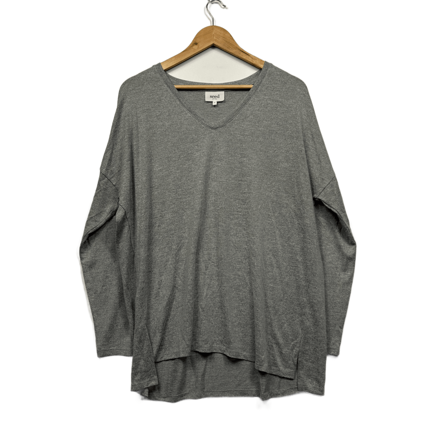 Seed Heritage Size 16 18 Grey V-Neck Long Sleeve Relaxed Fit Lightweight Top Jumper