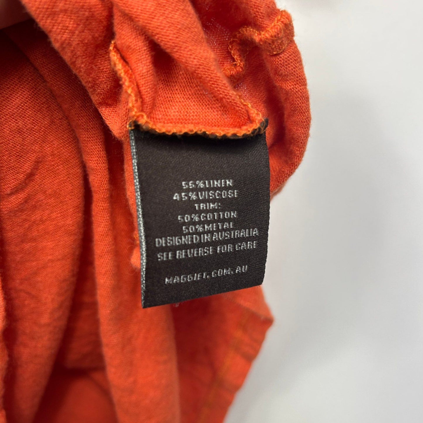 Maggie T Linen Blend Top Size 16 18 (2) Orange Metallic Trim Short Sleeve