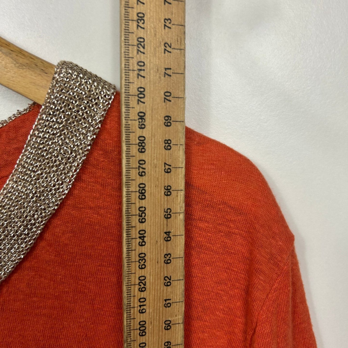 Maggie T Linen Blend Top Size 16 18 (2) Orange Metallic Trim Short Sleeve