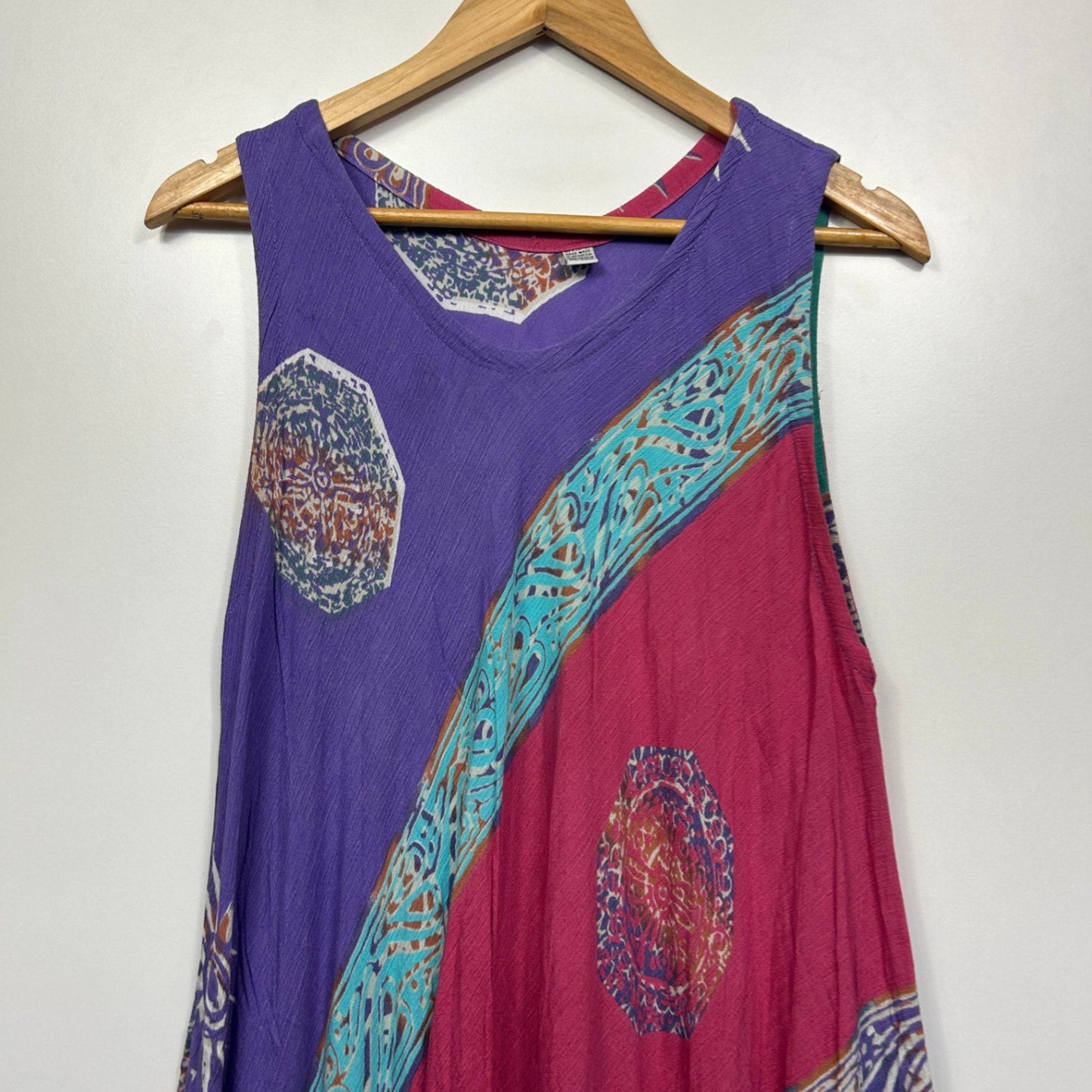 Boho Maxi Dress One Size 14 16 Multicoloured Sleeveless 100% Cotton