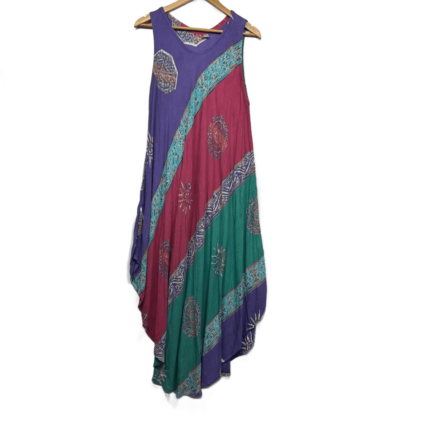 Boho Maxi Dress One Size 14 16 Multicoloured Sleeveless 100% Cotton