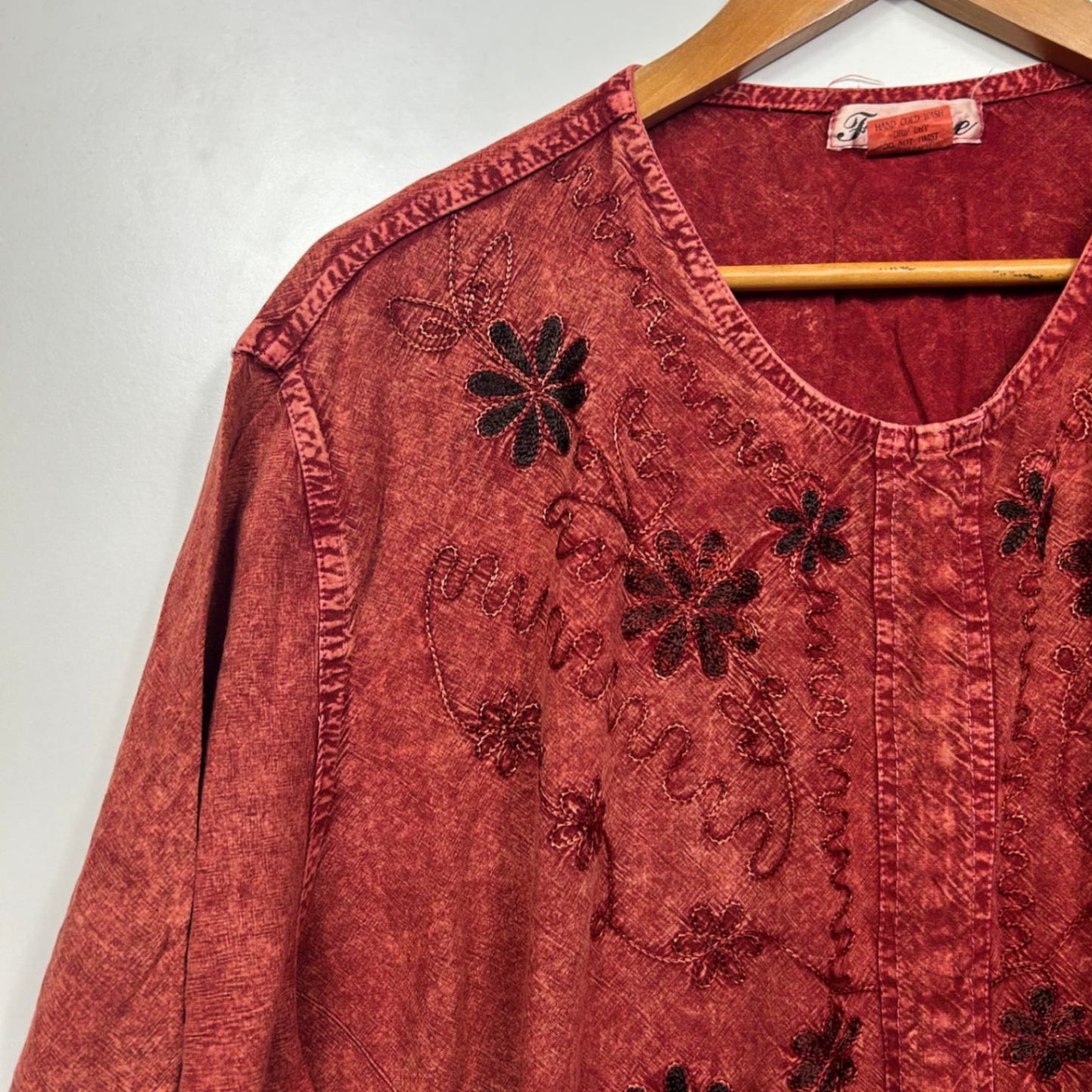 Boho Top Size 22 24 Orange Rust Hippie Embroidered Peasant