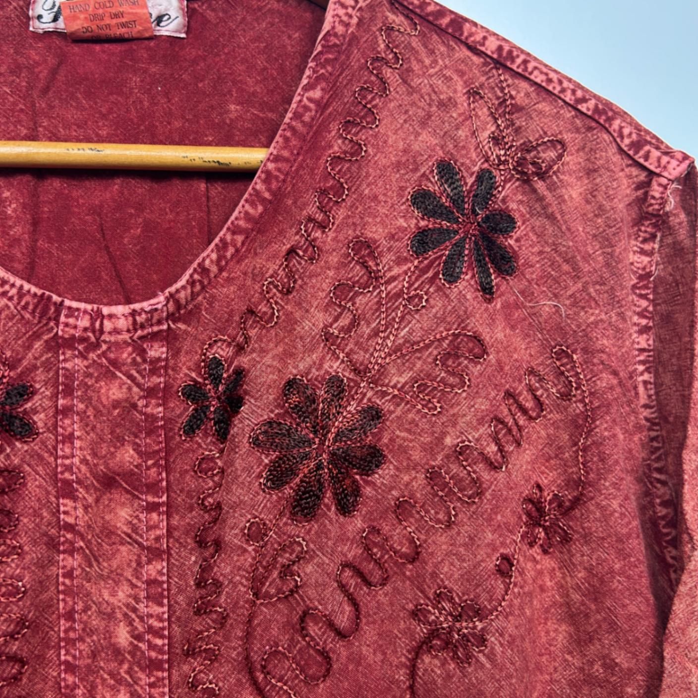 Boho Top Size 22 24 Orange Rust Hippie Embroidered Peasant