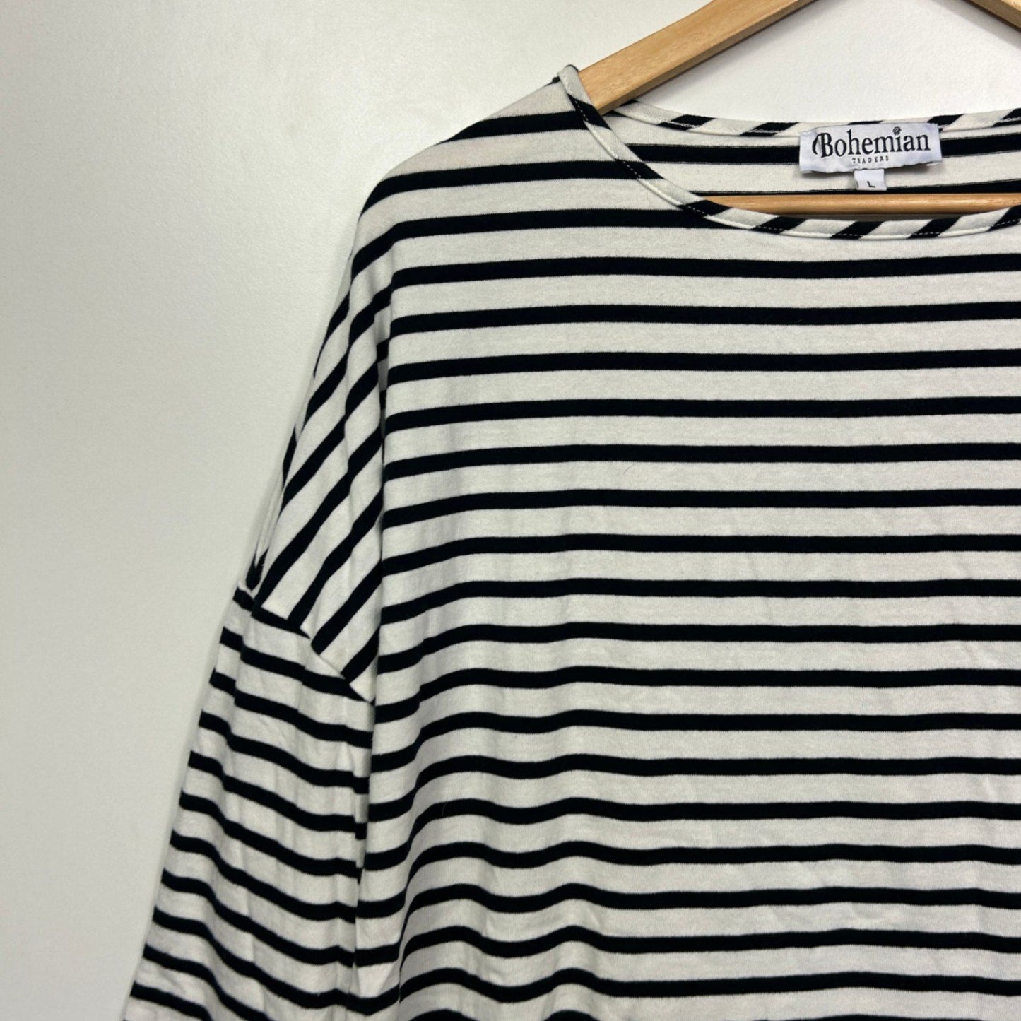 Bohemian Traders Top Tshirt Size 14 16 Large Blue White Striped Long Sleeve