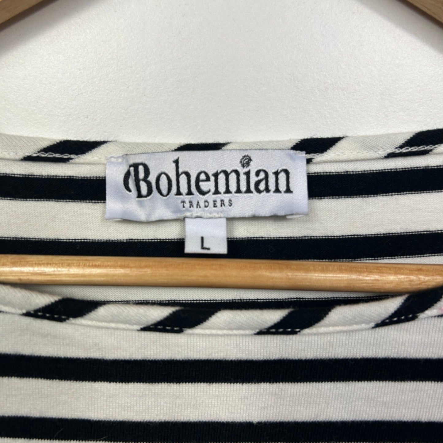 Bohemian Traders Top Tshirt Size 14 16 Large Blue White Striped Long Sleeve