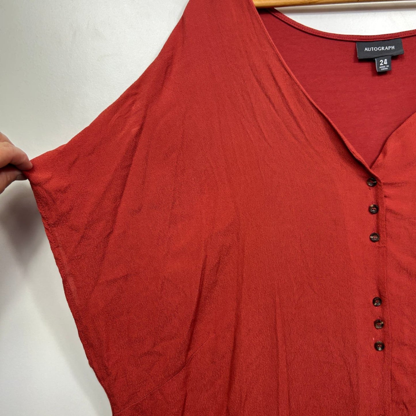 Autograph Top Size 24 Red Short Sleeve Casual Button Up