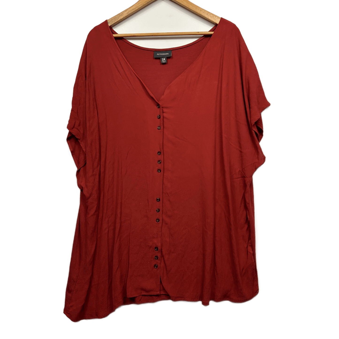 Autograph Top Size 24 Red Short Sleeve Casual Button Up