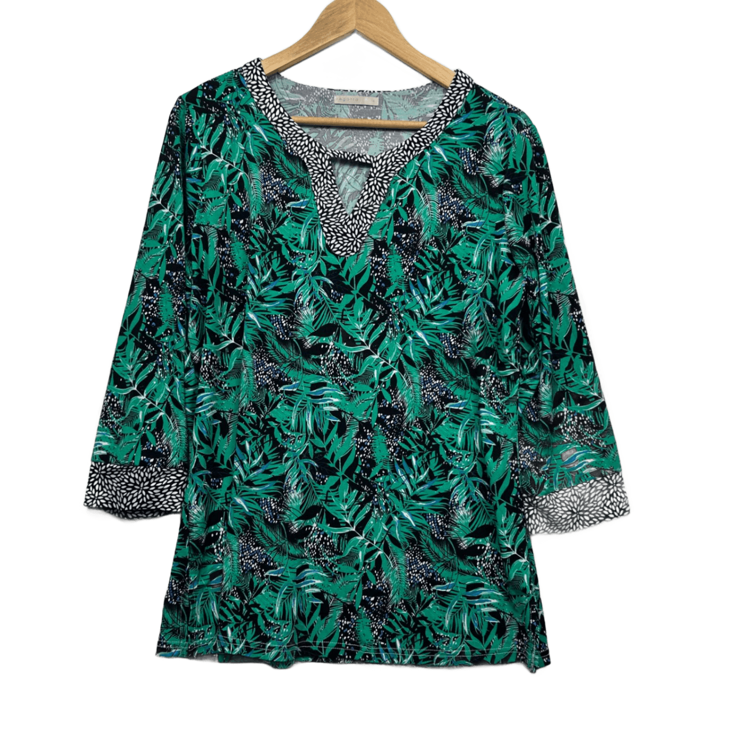 Regatta Top Size 14 Green Long Sleeve Floral Leaf Print