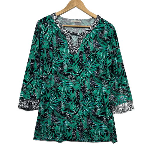 Regatta Top Size 14 Green Long Sleeve Floral Leaf Print