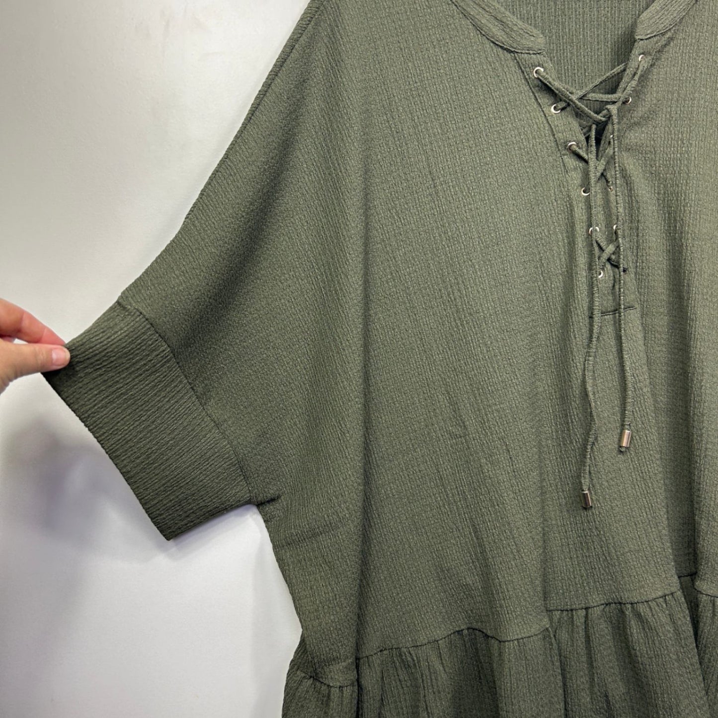 Beme Smock Top Size 14 16 Plus Olive Green Short Sleeve