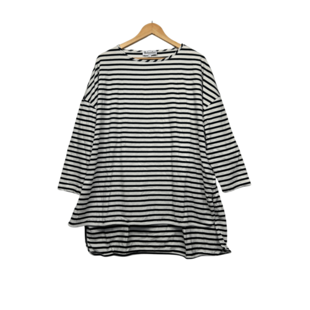 Bohemian Traders Top Tshirt Size 14 16 Large Blue White Striped Long Sleeve