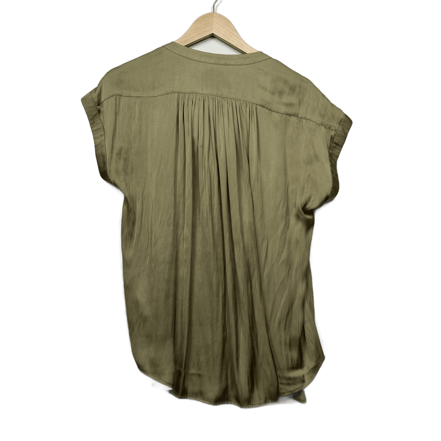 Preview Top Size 12 Button Up Blouse Khaki Short Sleeve Pleated