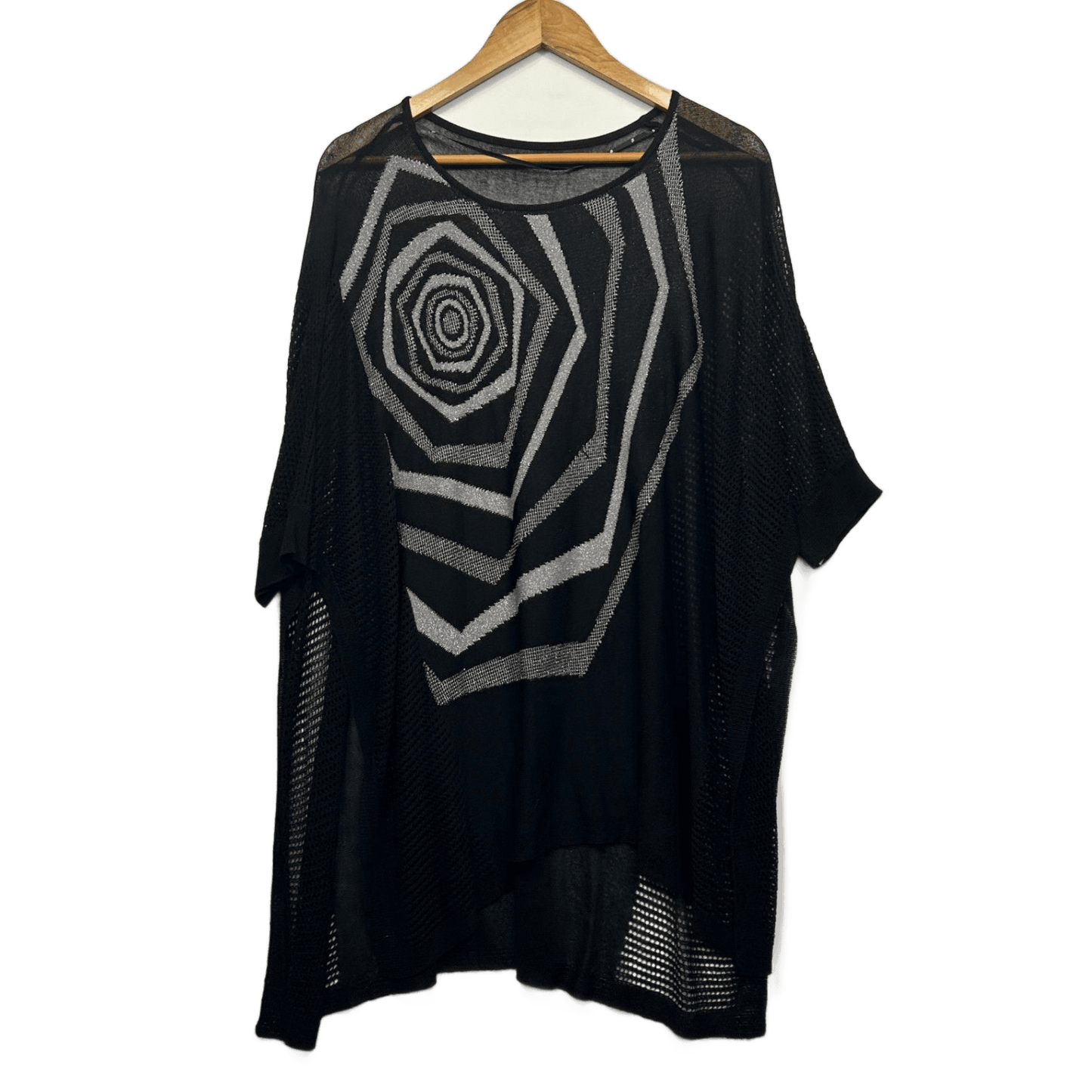 Taking Shape Black Sheer Knit Top Size 18 20 22 Geometric Layering Evening Wear