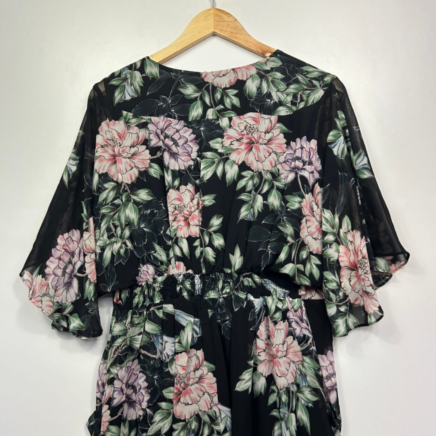 City Chic Midi Dress Size 16 Small Plus Floral Black Short Sleeve