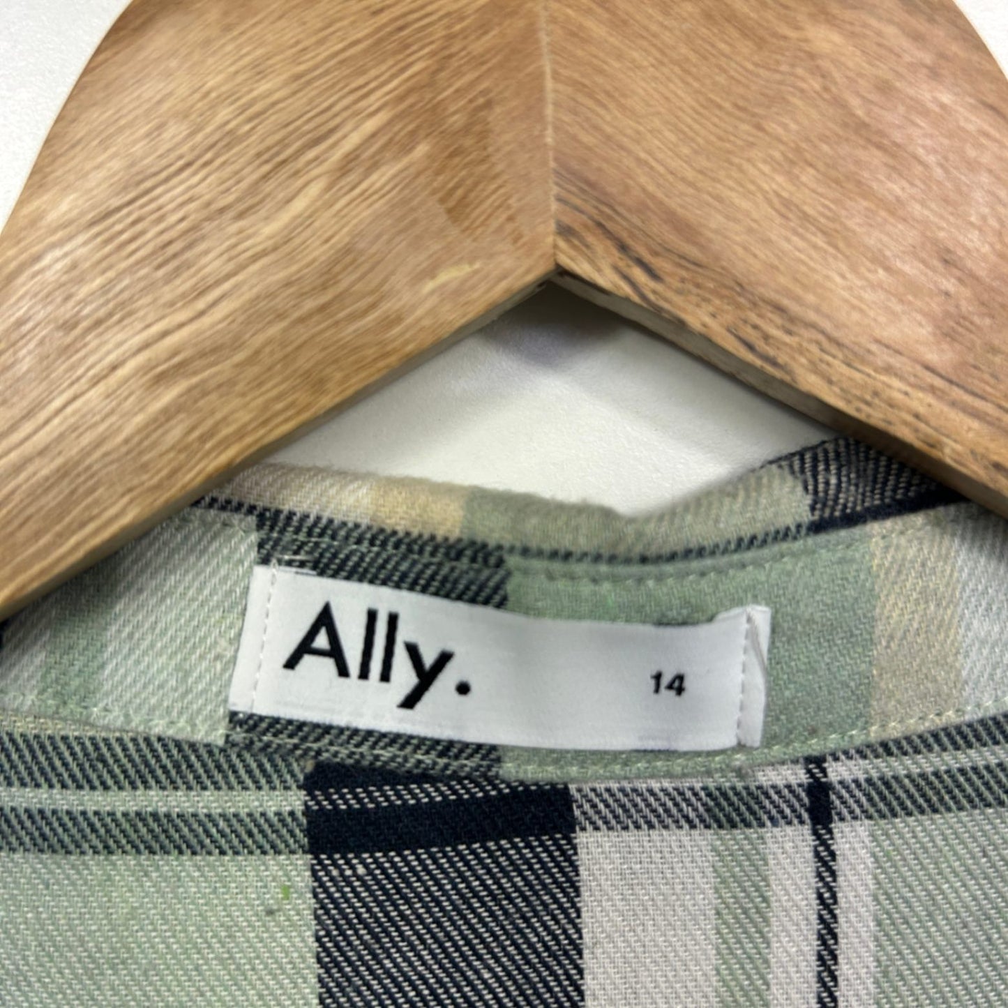 Ally Shirt Size 14 Button Up Long Sleeve Flannel Check Green Navy