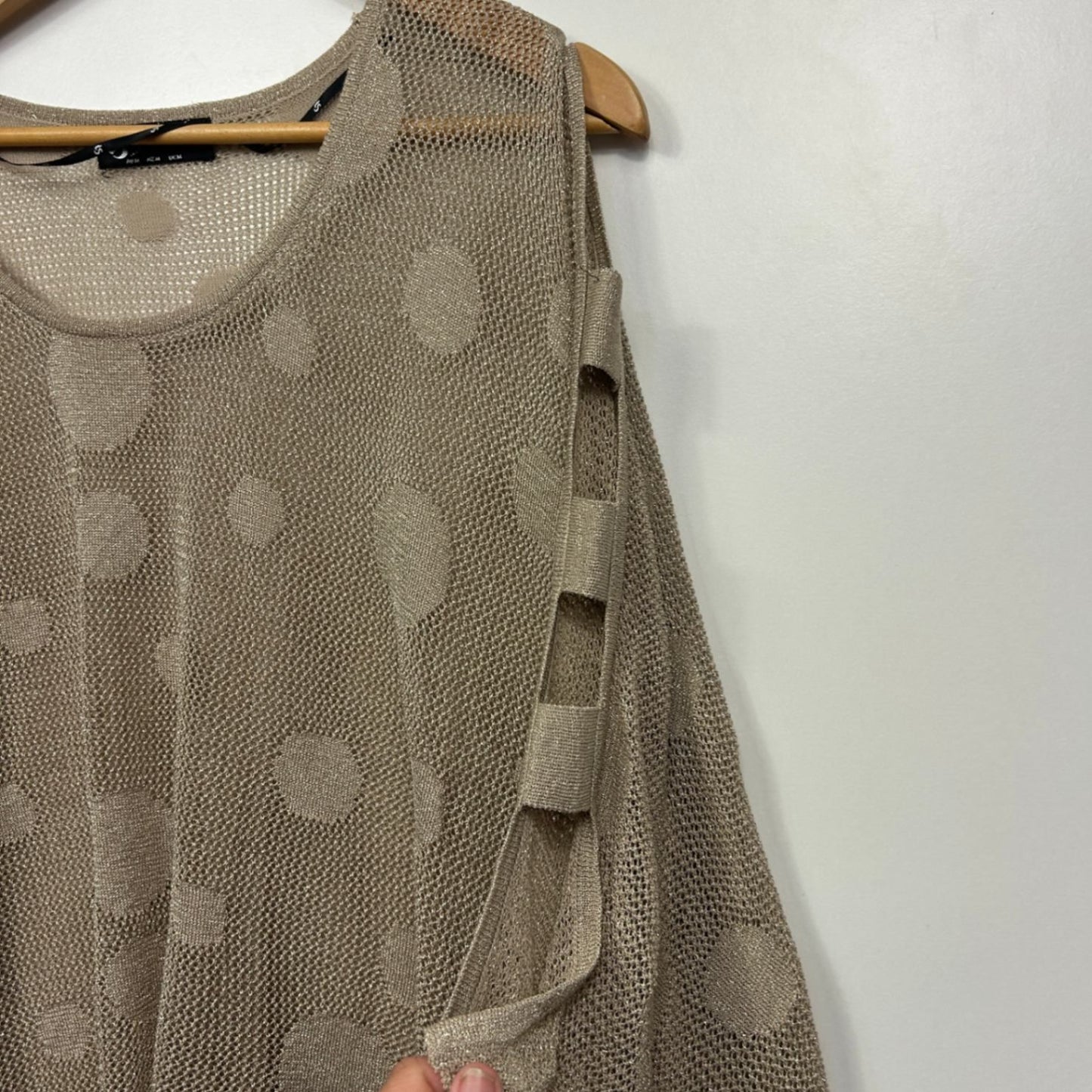 Taking Shape Beige Knit Top Size 18 Asymmetric Hem Sheer Top Layer