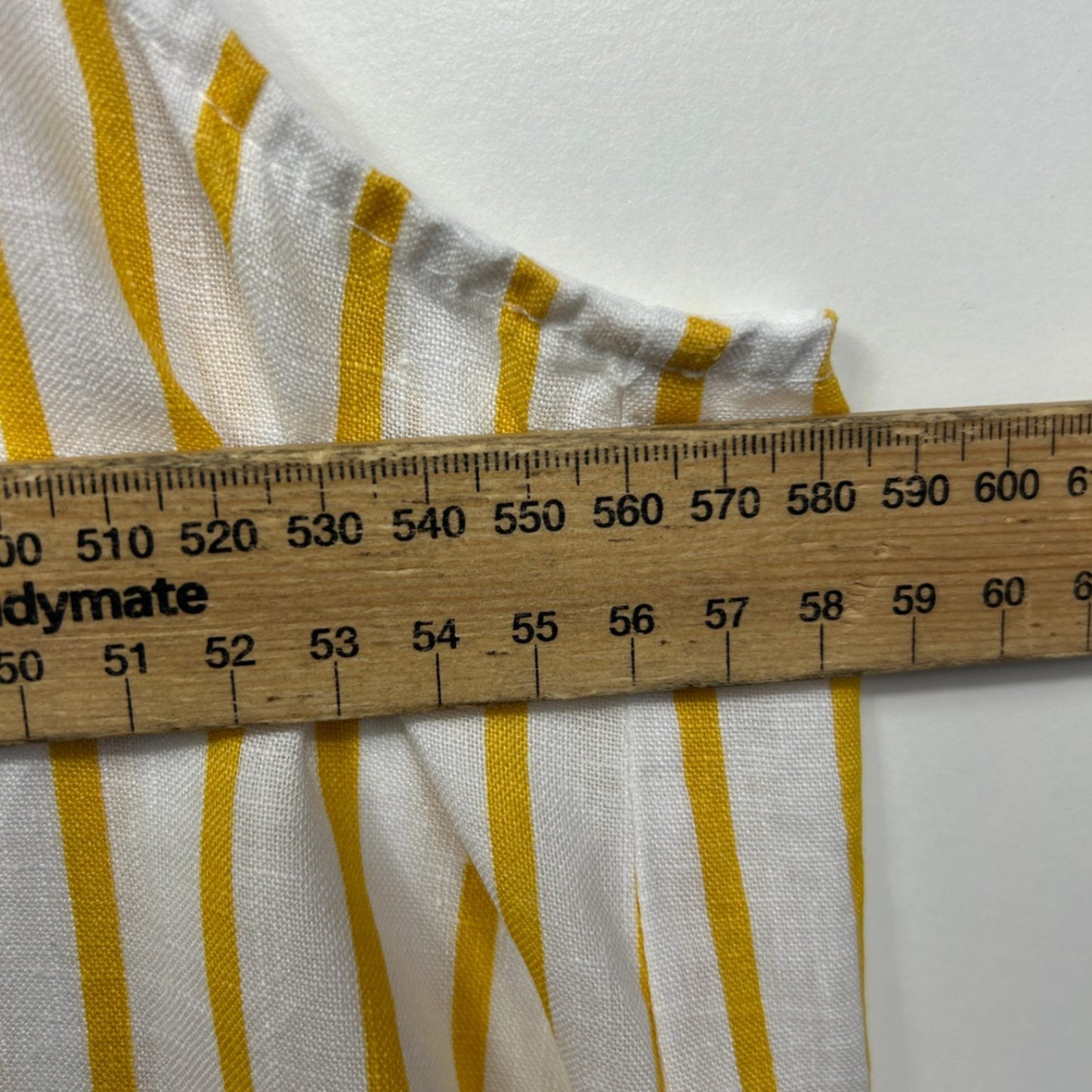 Sussan Linen Dress Size 18 Yellow White Sleeveless Midi Pockets Striped Shift Size 18