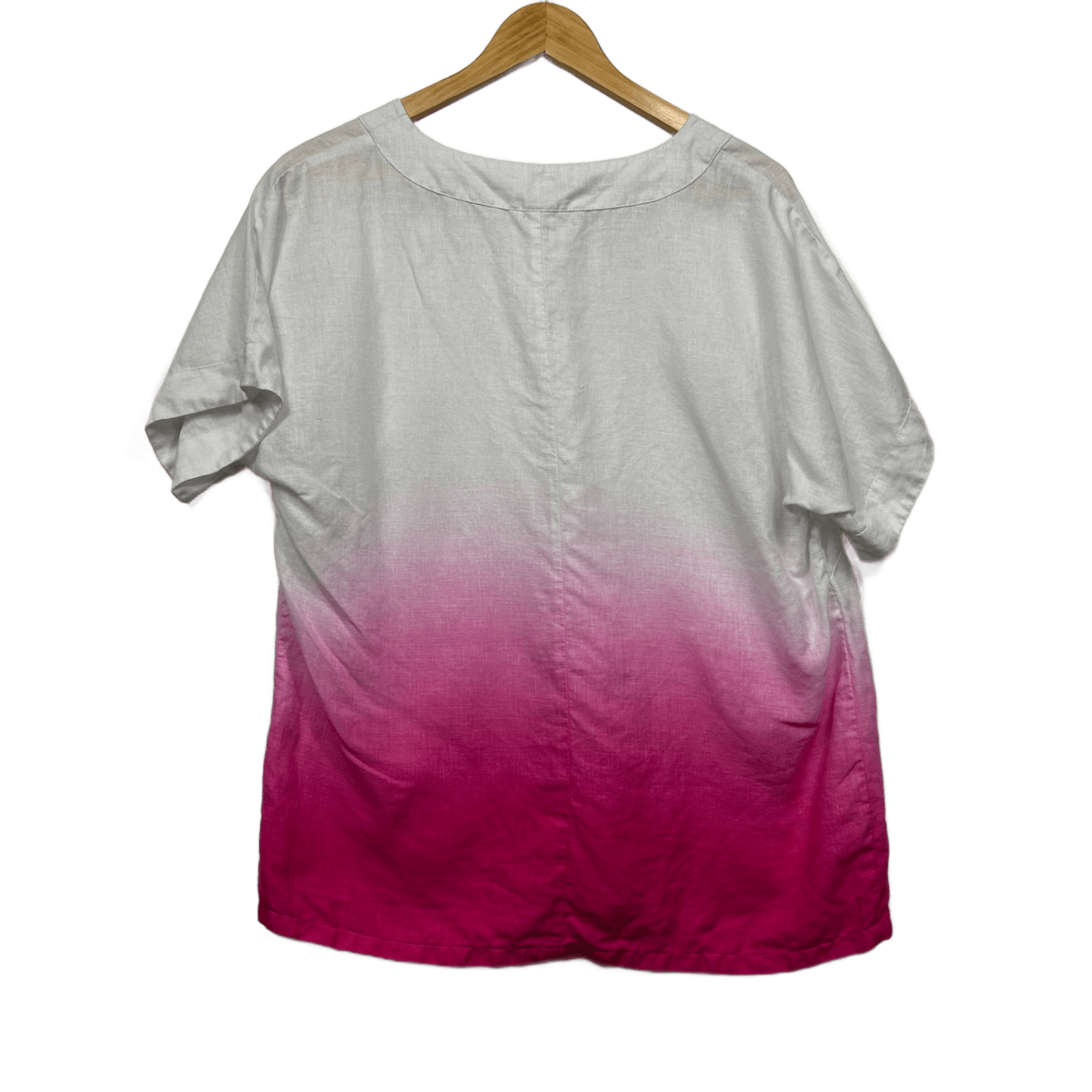 See Saw Linen Top Size 14 Pink White Ombre Short Sleeve