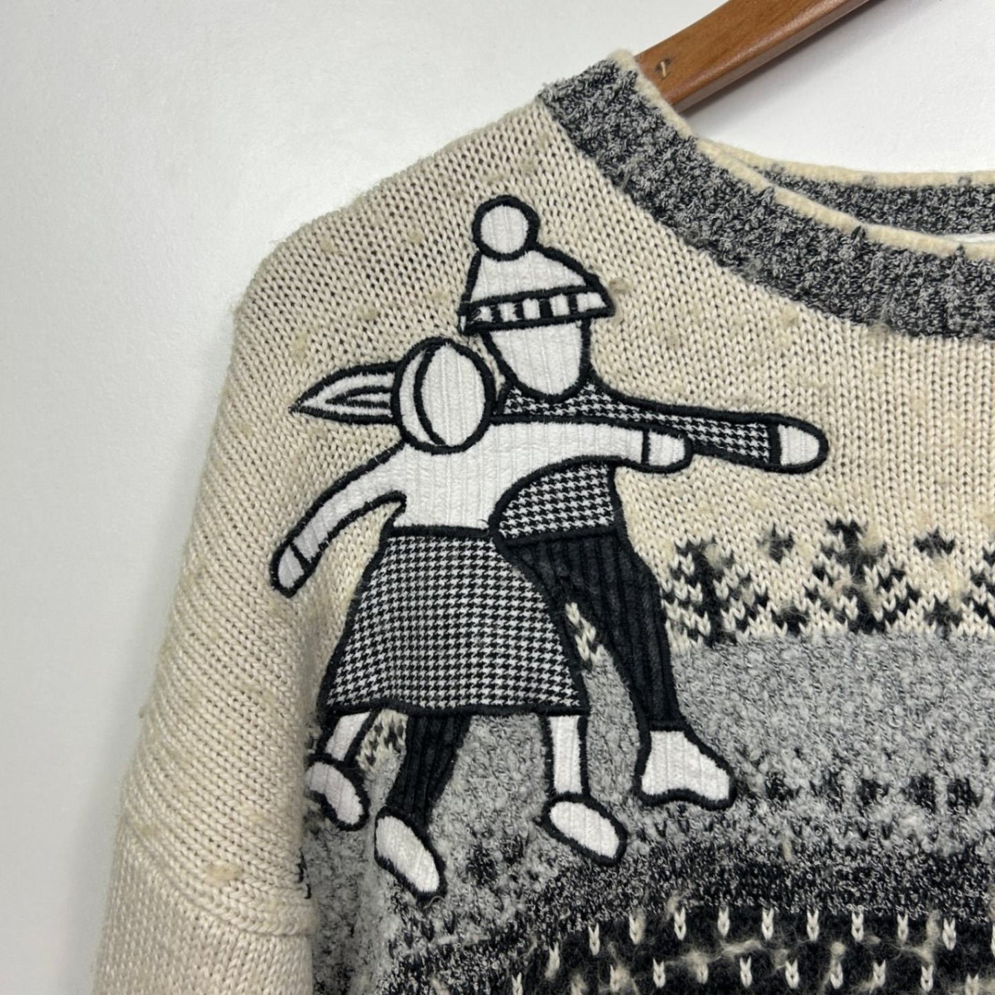 Vintage Katies Jumper Size 14 Cream Grey Wool Blend Skater Winter Retro Fair Isle