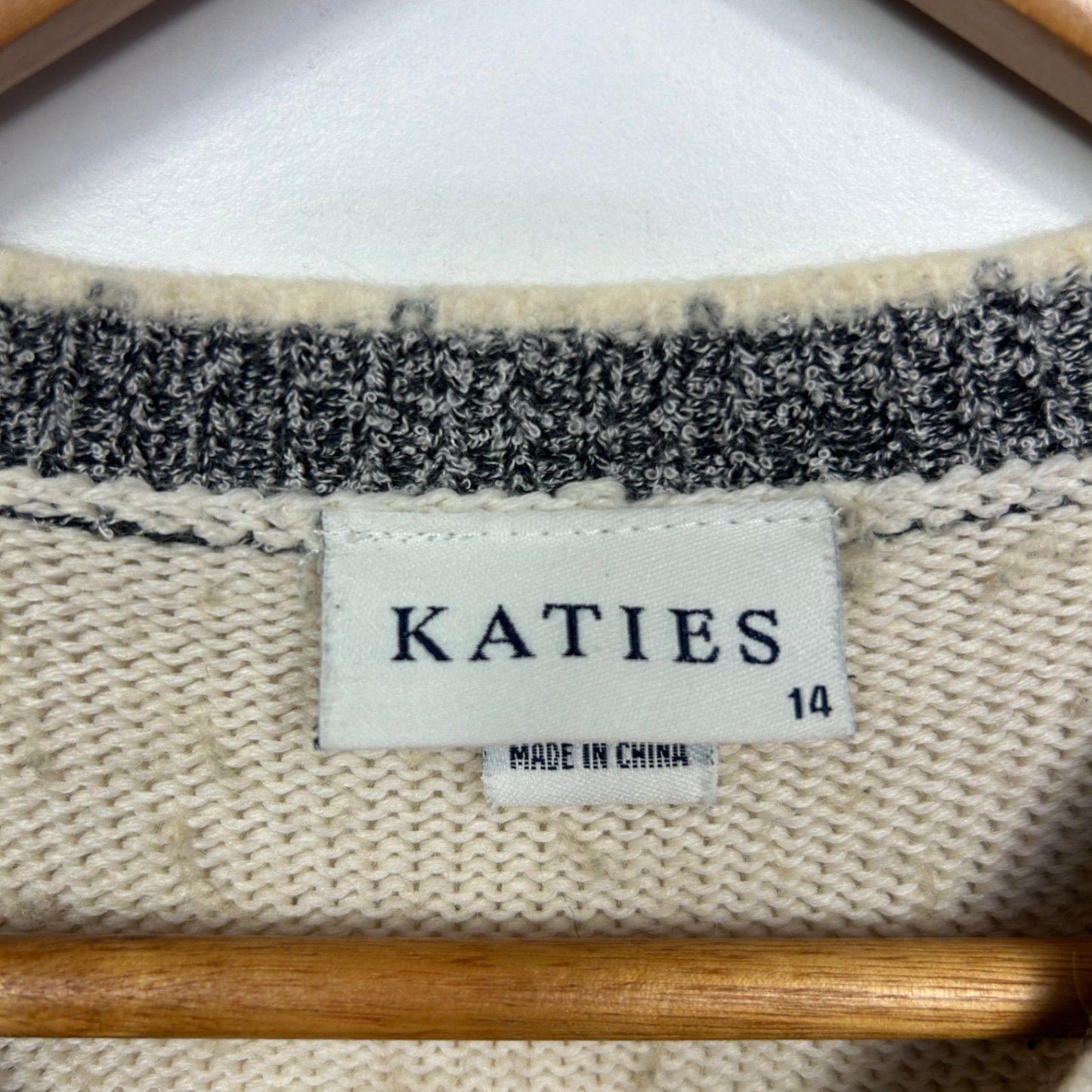 Vintage Katies Jumper Size 14 Cream Grey Wool Blend Skater Winter Retro Fair Isle