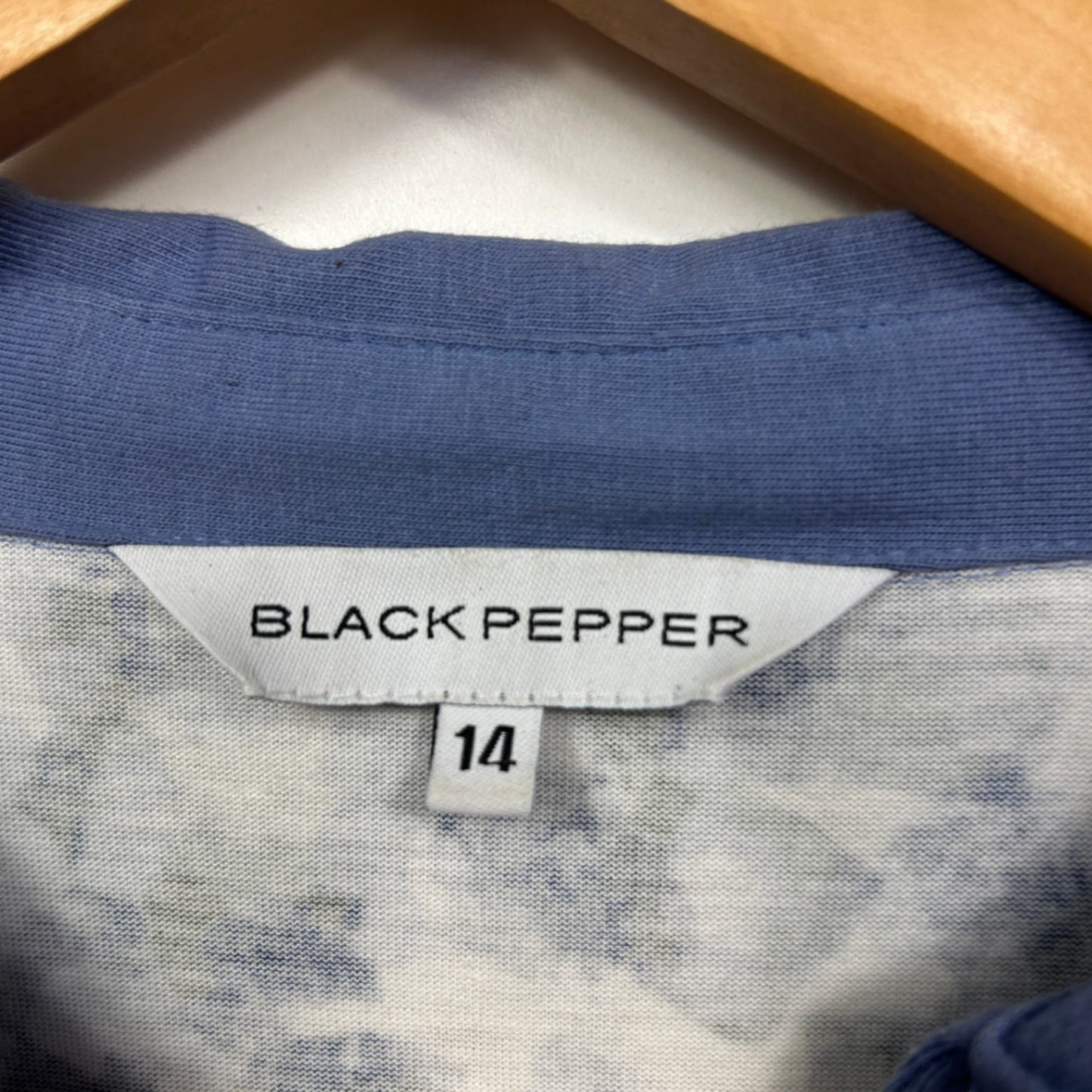 Black Pepper Collared Top Size 14 Blue Floral Long Sleeve Cotton Blend