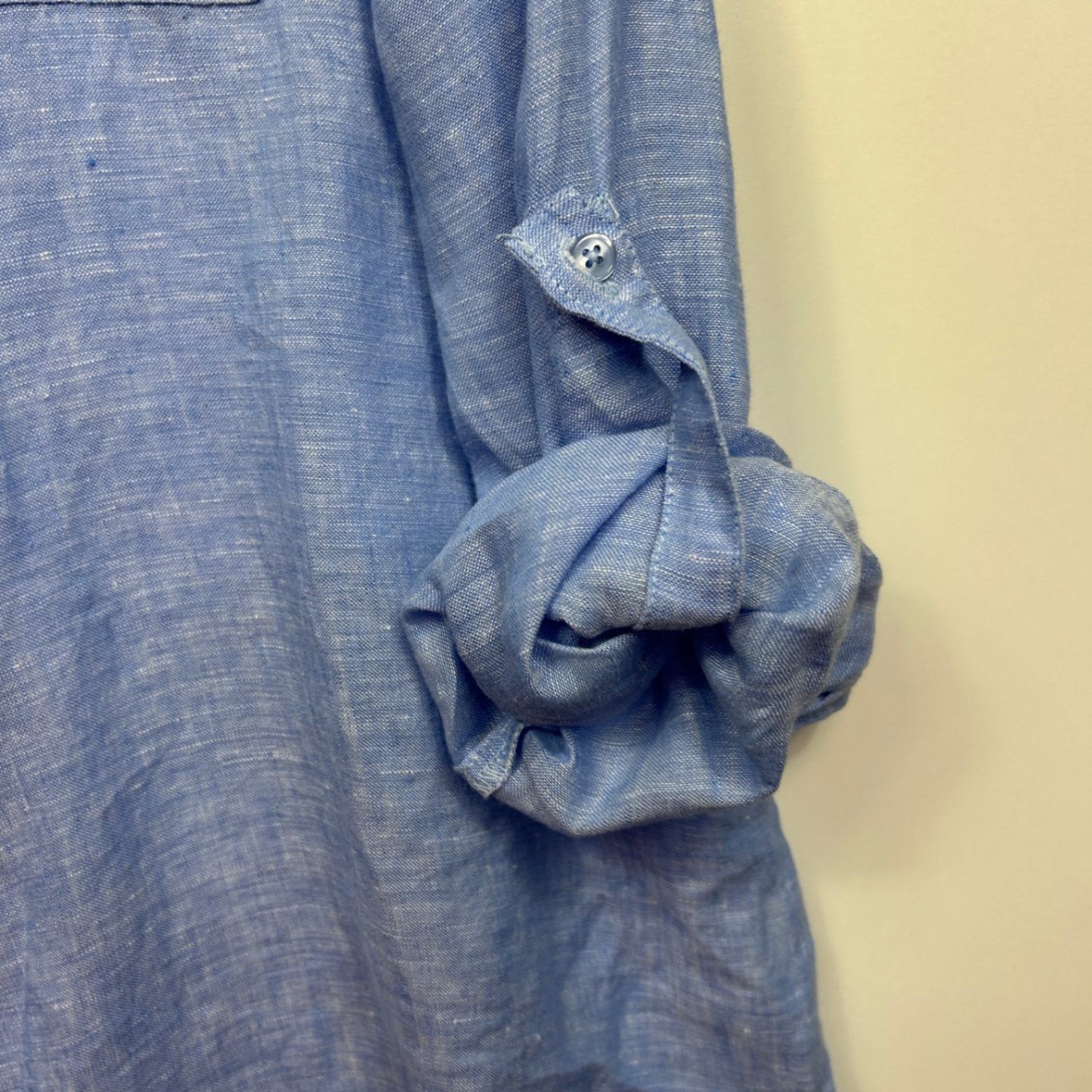 Target Linen Shirt Top Size 16 Blue Button Up Roll Tab Sleeve