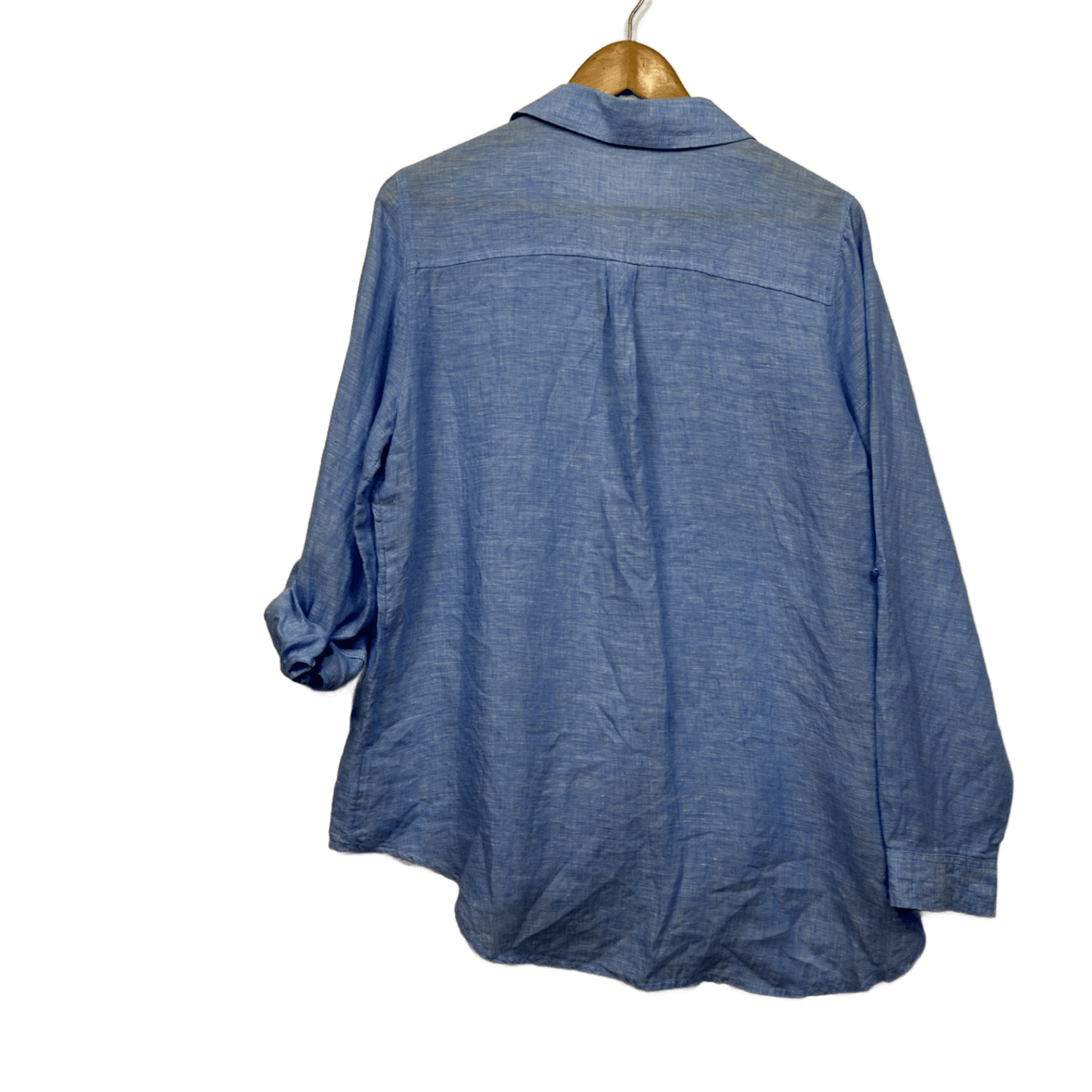 Target Linen Shirt Top Size 16 Blue Button Up Roll Tab Sleeve
