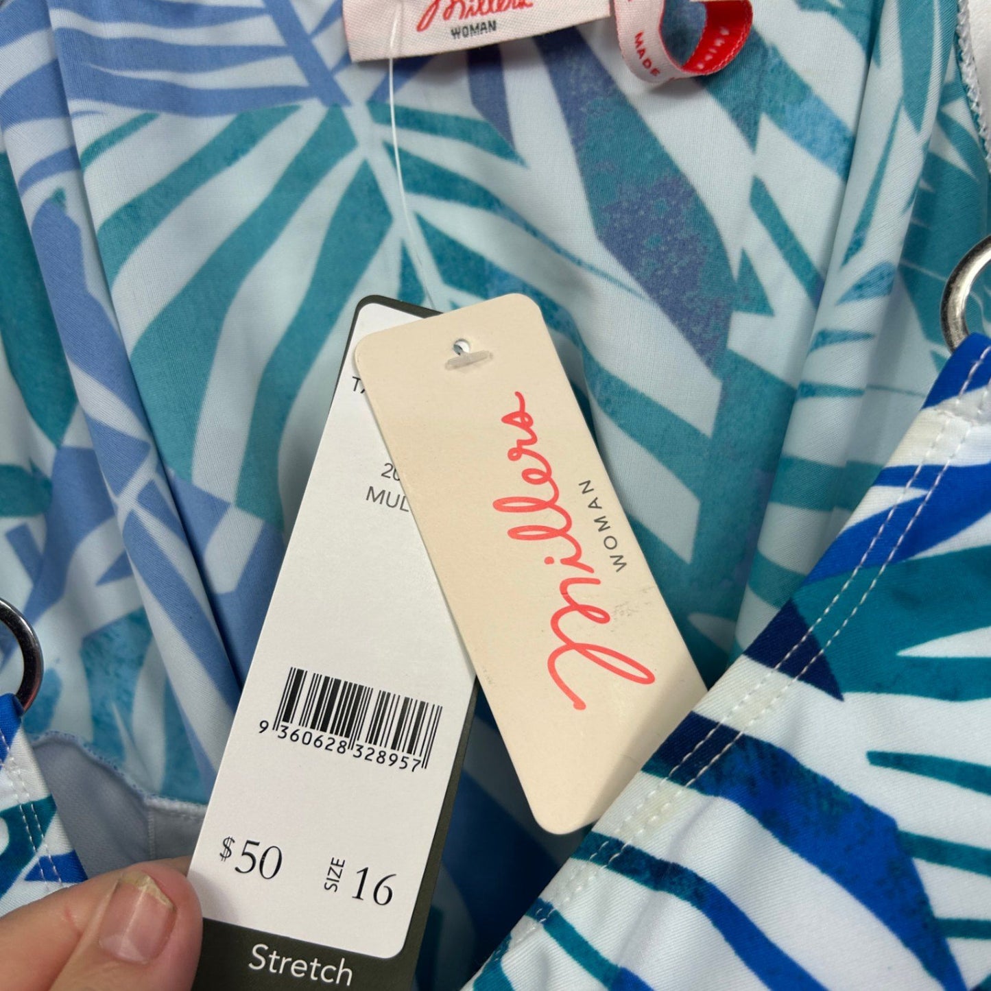New Millers Blue Green Leaf Print Tankini Swimsuit Stretch Adjustable Size 16