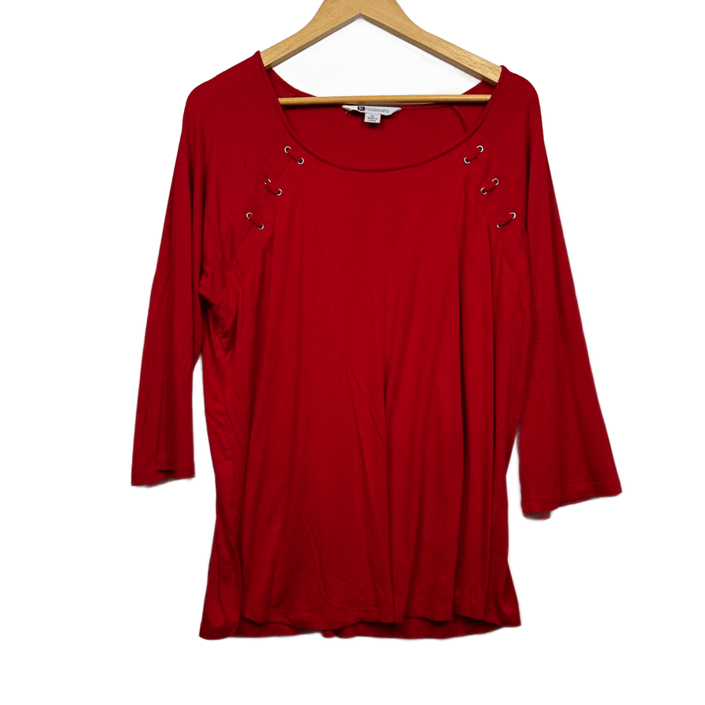 Rockmans Red Viscose Blend 3/4 Sleeve Scoop Neck Tunic Size 16