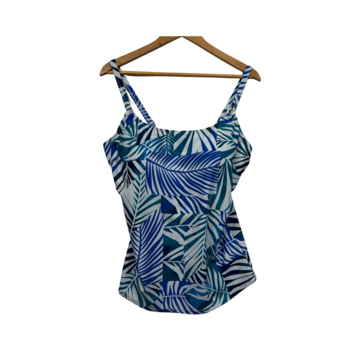New Millers Blue Green Leaf Print Tankini Swimsuit Stretch Adjustable Size 16