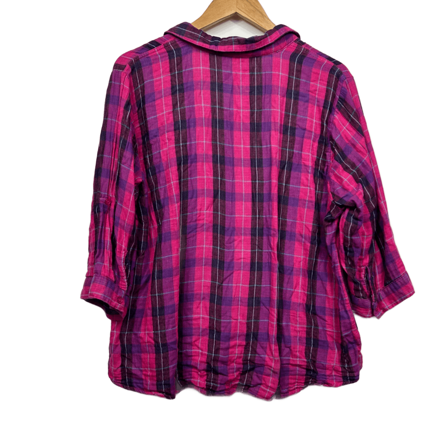 Millers Size 18 Pink Purple Plaid Check Button Front Casual Shirt 3/4 Sleeve
