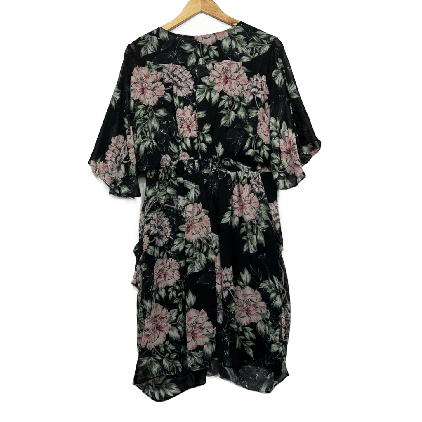 City Chic Midi Dress Size 16 Small Plus Floral Black Short Sleeve