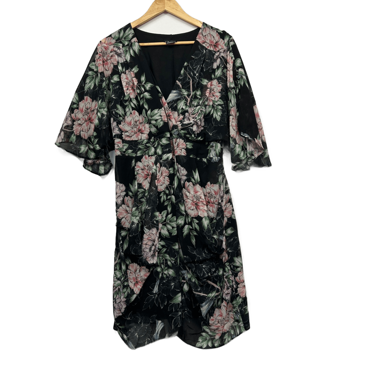 City Chic Midi Dress Size 16 Small Plus Floral Black Short Sleeve