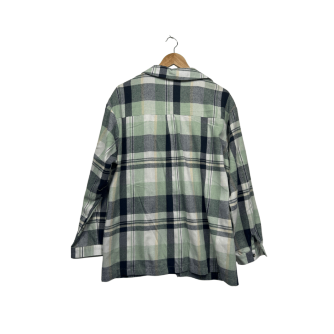 Ally Shirt Size 14 Button Up Long Sleeve Flannel Check Green Navy