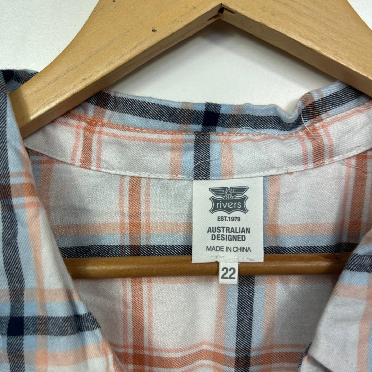 Rivers Pink Blue White Check Cotton Long Sleeve Button Up Top Shirt Size 22