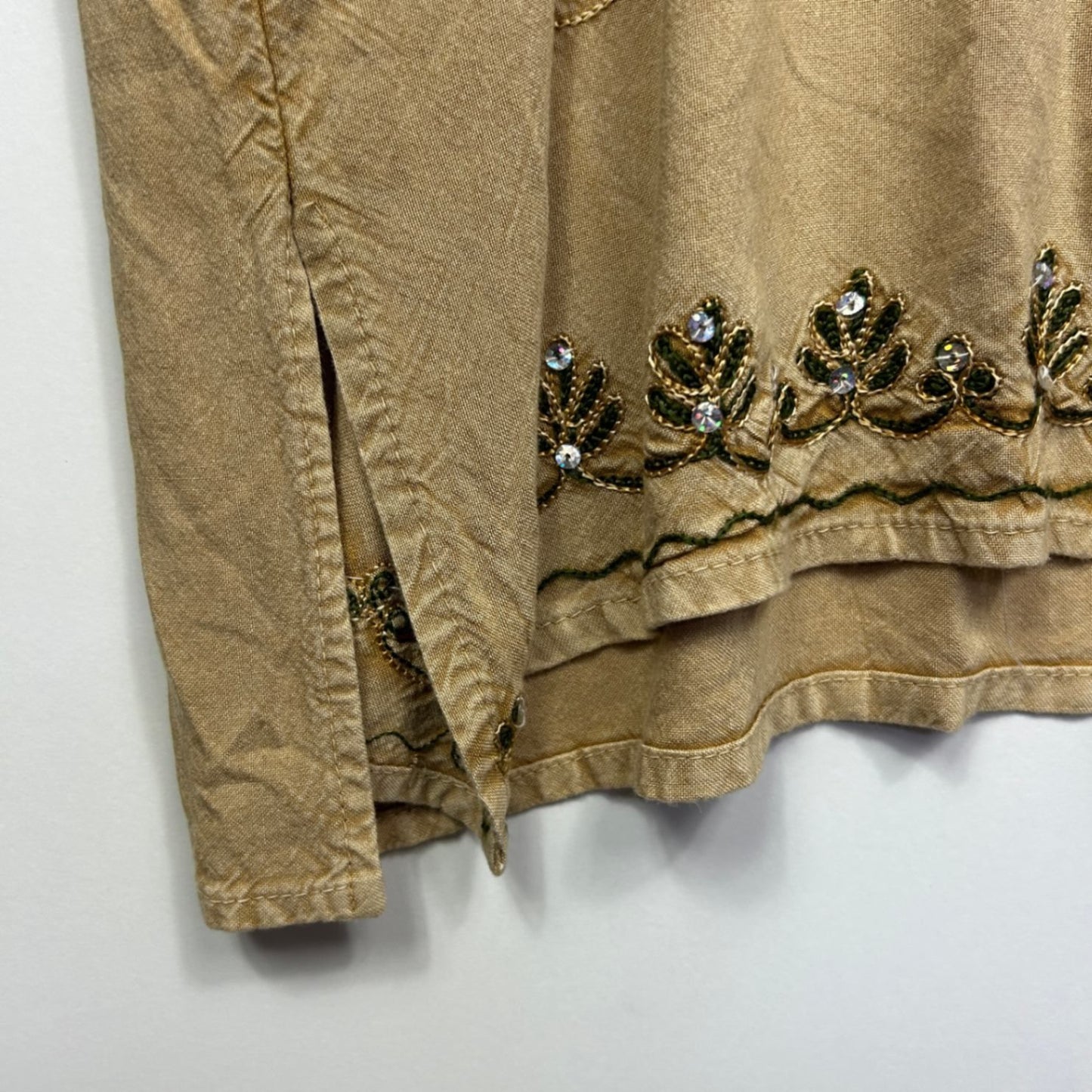 Boho Top Size 16 Biege Sequins Long Sleeve Hippie Festival Embroidered