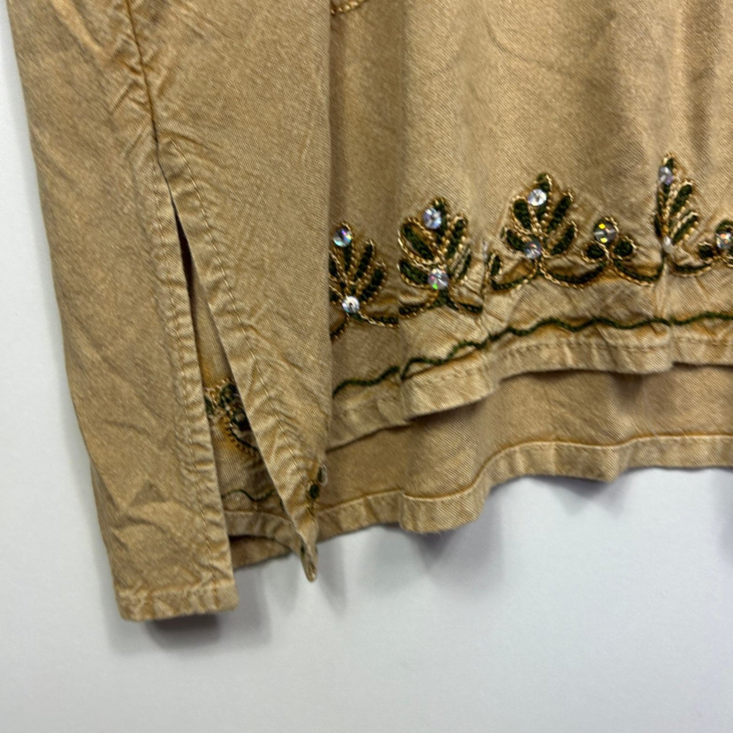 Boho Top Size 16 Biege Sequins Long Sleeve Hippie Festival Embroidered