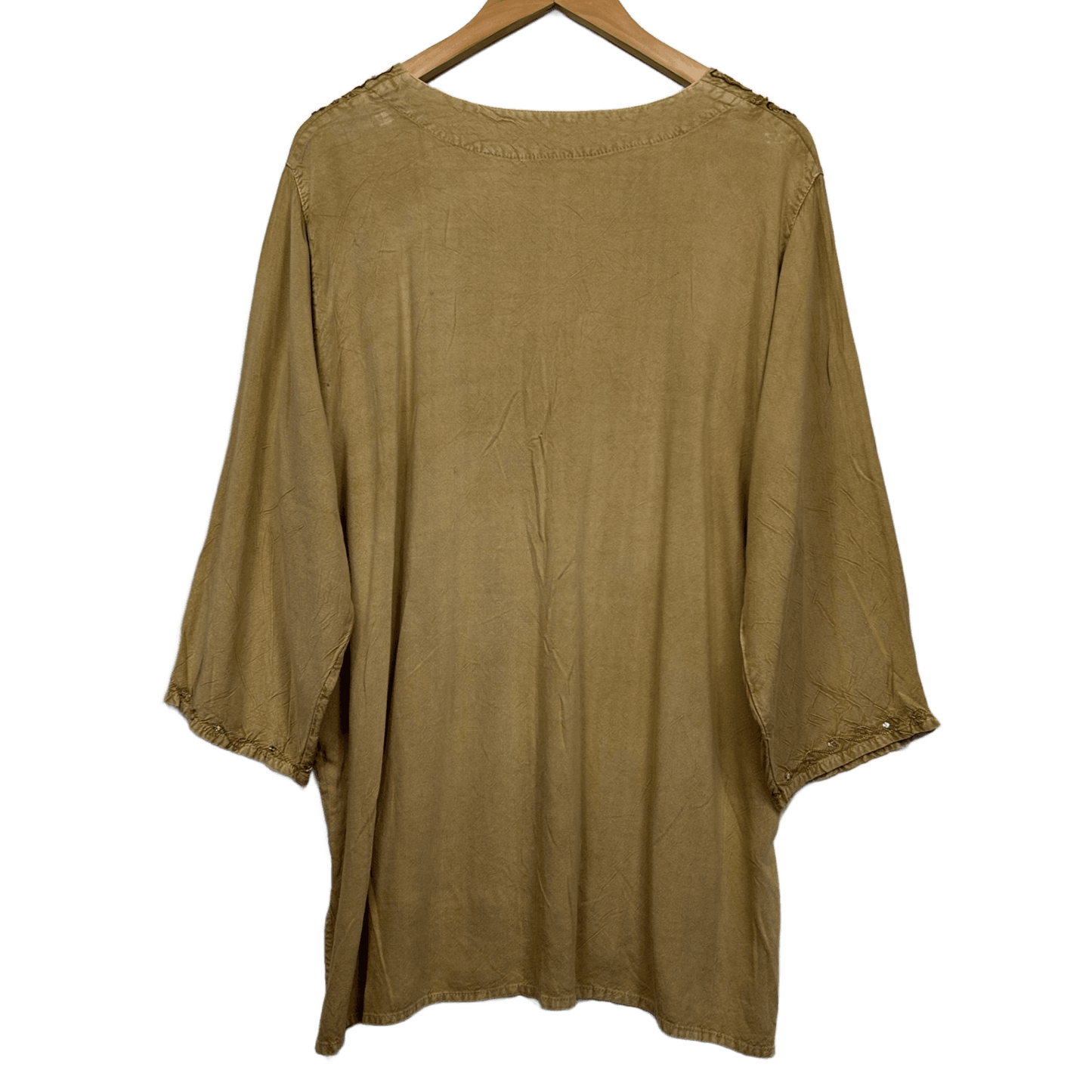 Boho Top Size 16 Biege Sequins Long Sleeve Hippie Festival Embroidered