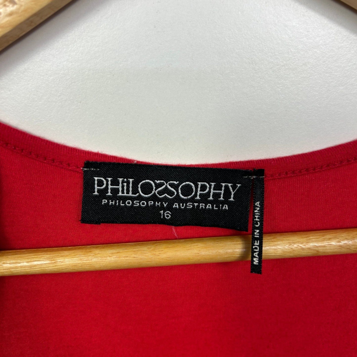 Philosophy Australia Top Size 16 Red Long Sleeve Viscose Blend