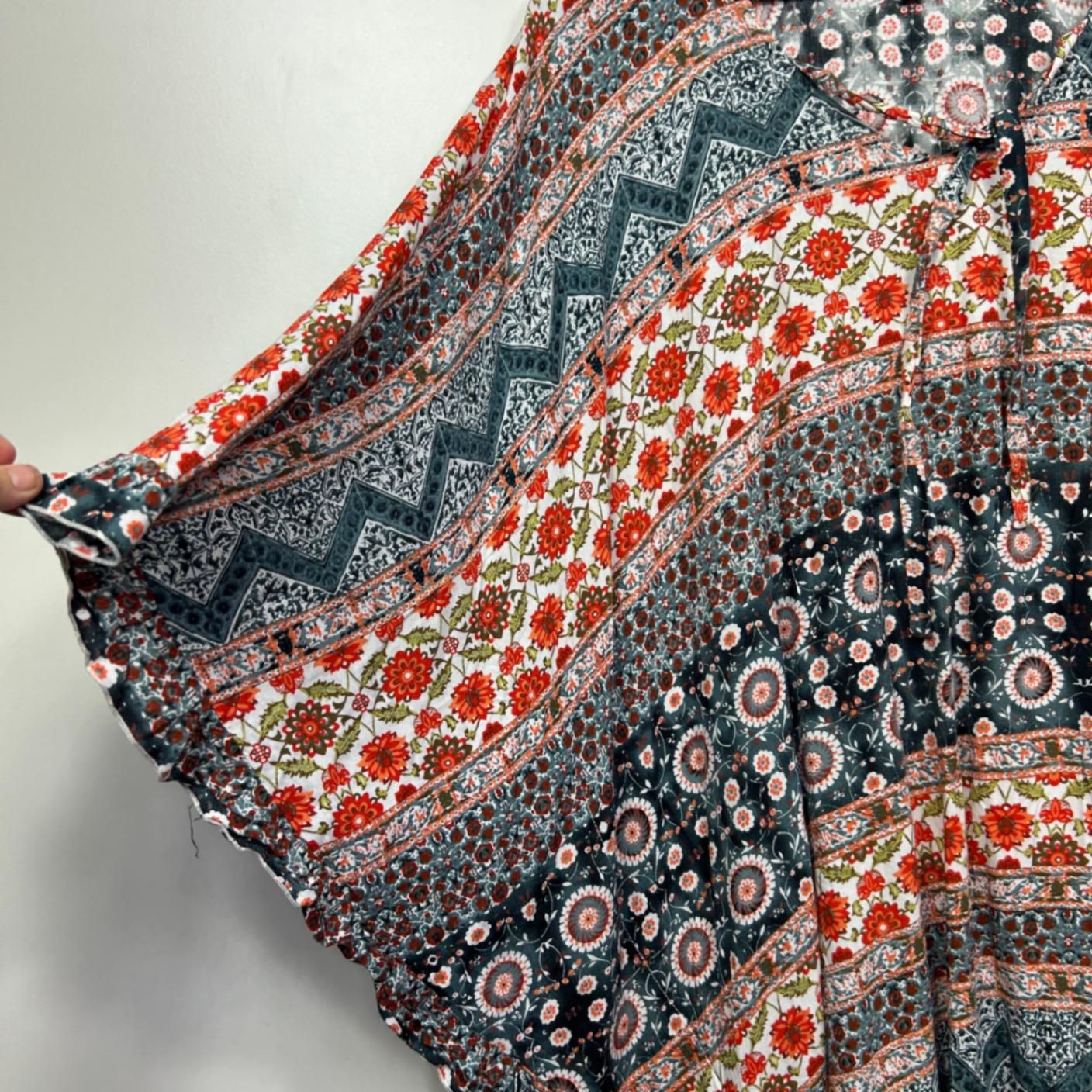 Boho Kaftan Top One Size Plus Short Sleeve Multicoloured Floral