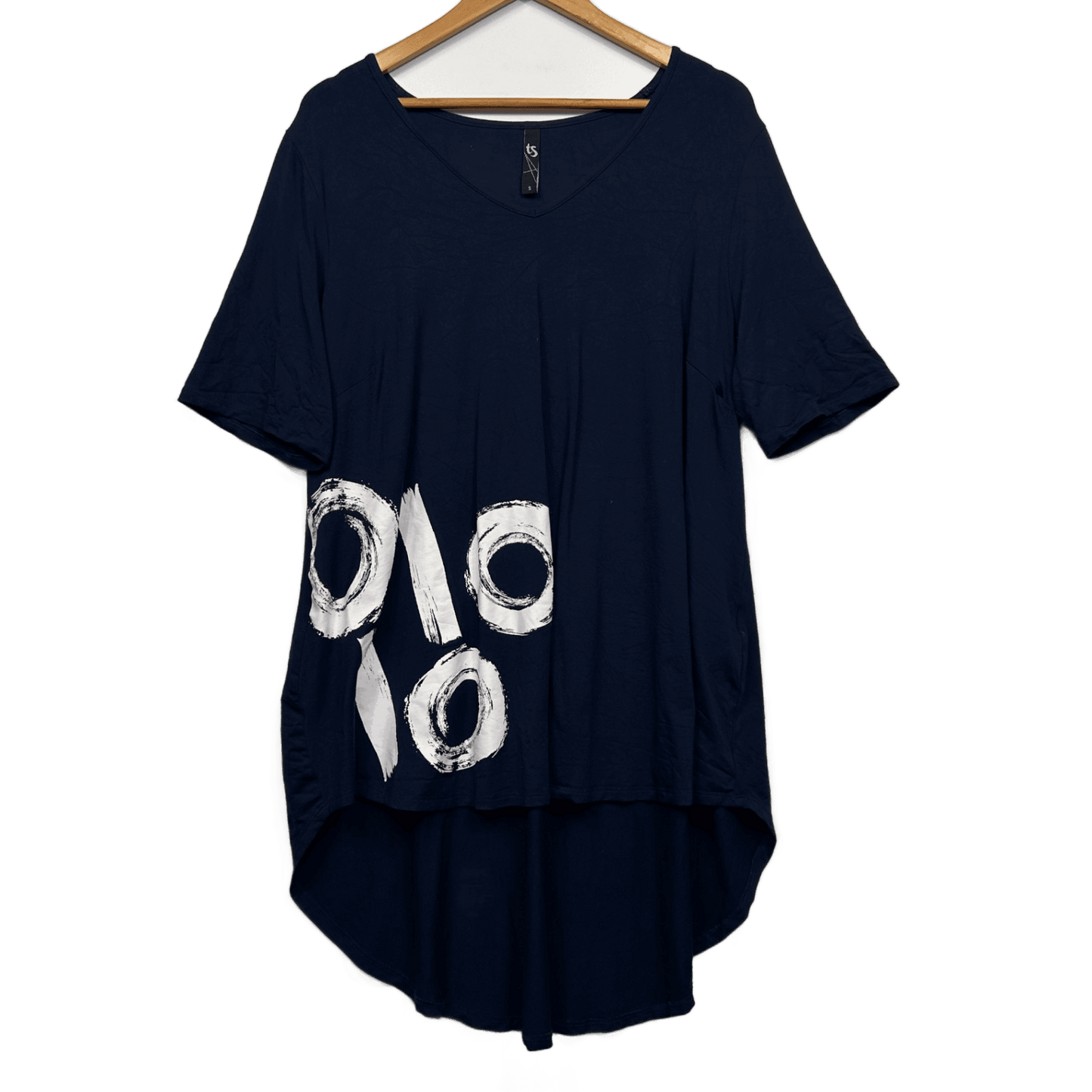 Taking Shape Blue Bamboo Blend Short Sleeve V-Neck High-Low Top Size 16 Plus