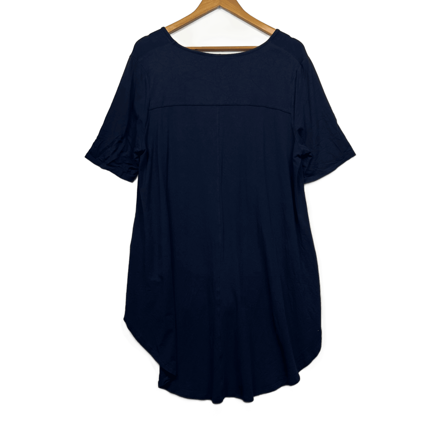 Taking Shape Blue Bamboo Blend Short Sleeve V-Neck High-Low Top Size 16 Plus