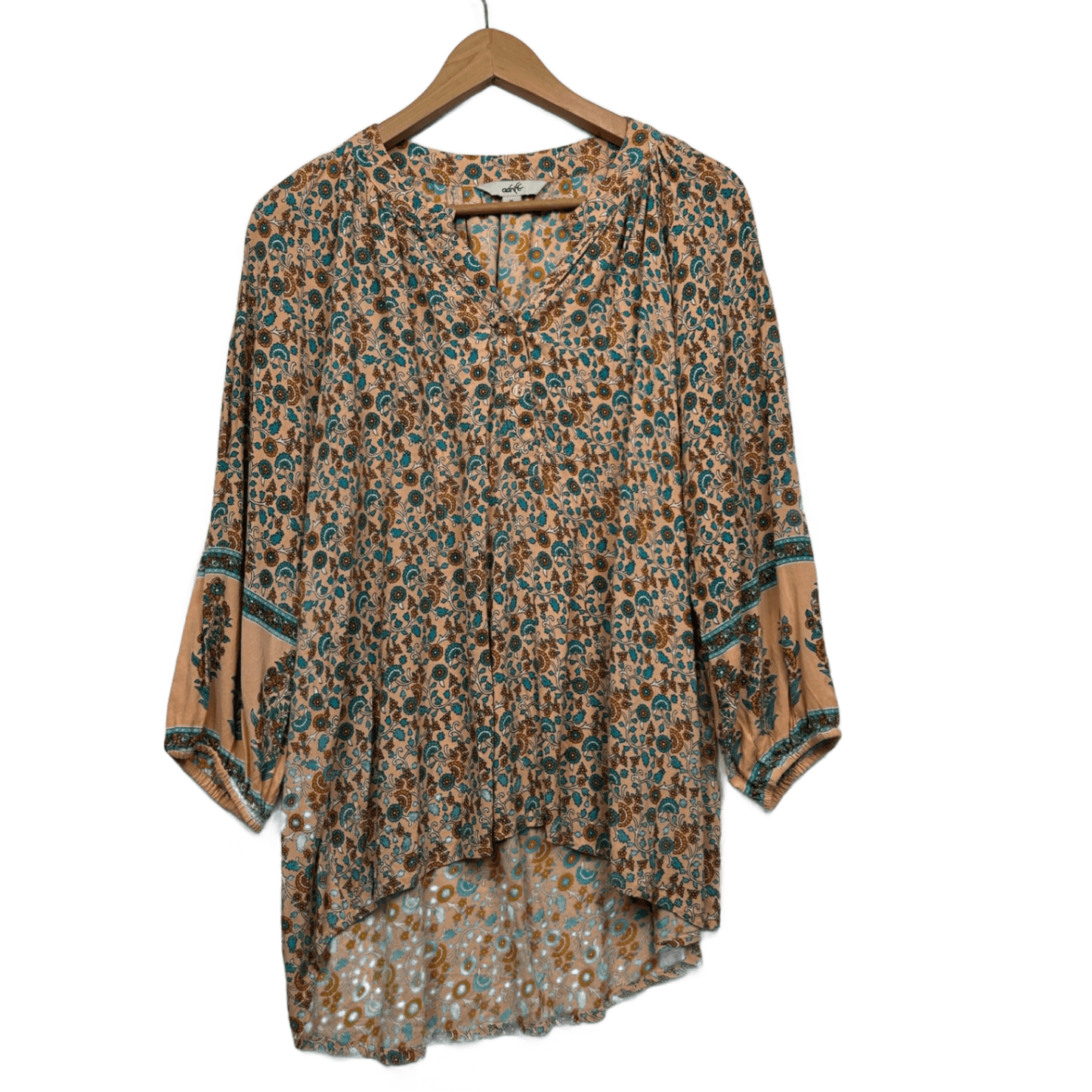 Adrift Boho Top Size 16 XL Long Sleeve Floral Multicoloured Rayon