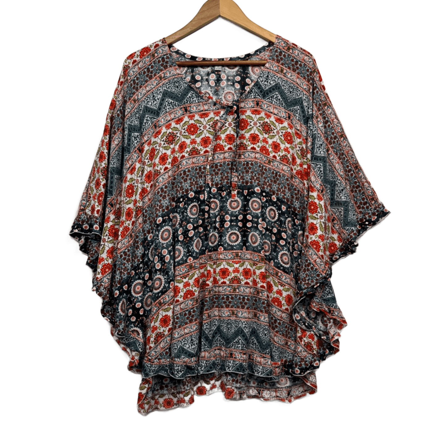 Boho Kaftan Top One Size Plus Short Sleeve Multicoloured Floral