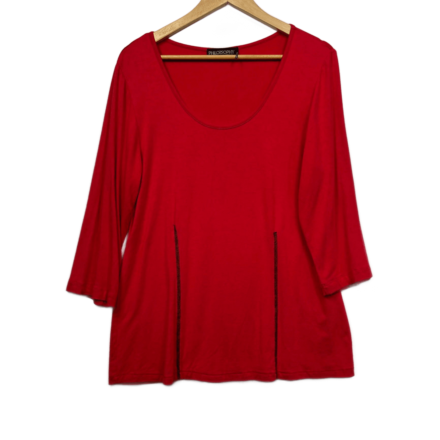 Philosophy Australia Top Size 16 Red Long Sleeve Viscose Blend